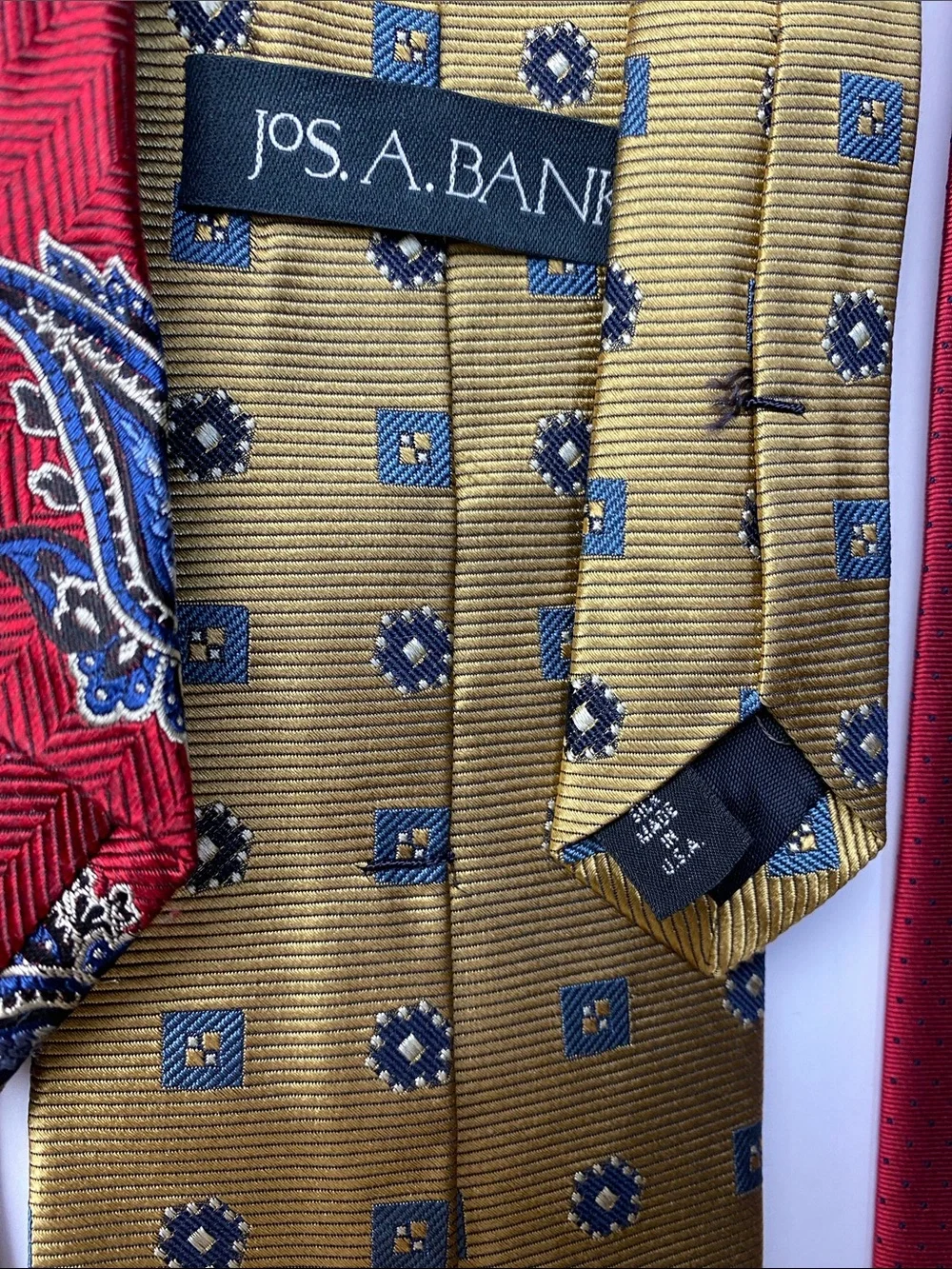 Jos A. Bank Three-Piece Men's Tie Lot/Bundle in Red and Gold